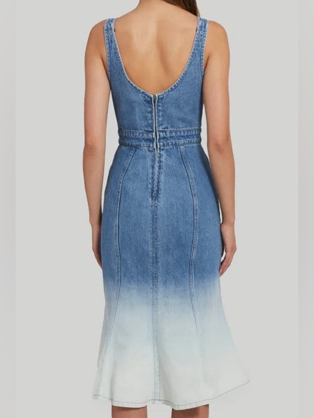 NWOT AMANDA UPRICHARD BLUE DENIM BELT STRAP DRESS WITH BACK ZIPPER CLOSURE - Picture 2 of 2